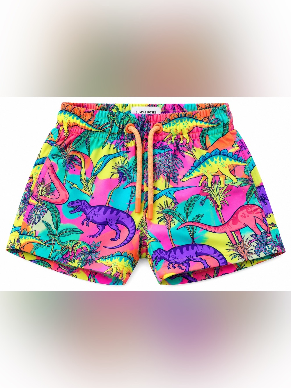Kids Neon Dino Swim Trunks - Bright Multi